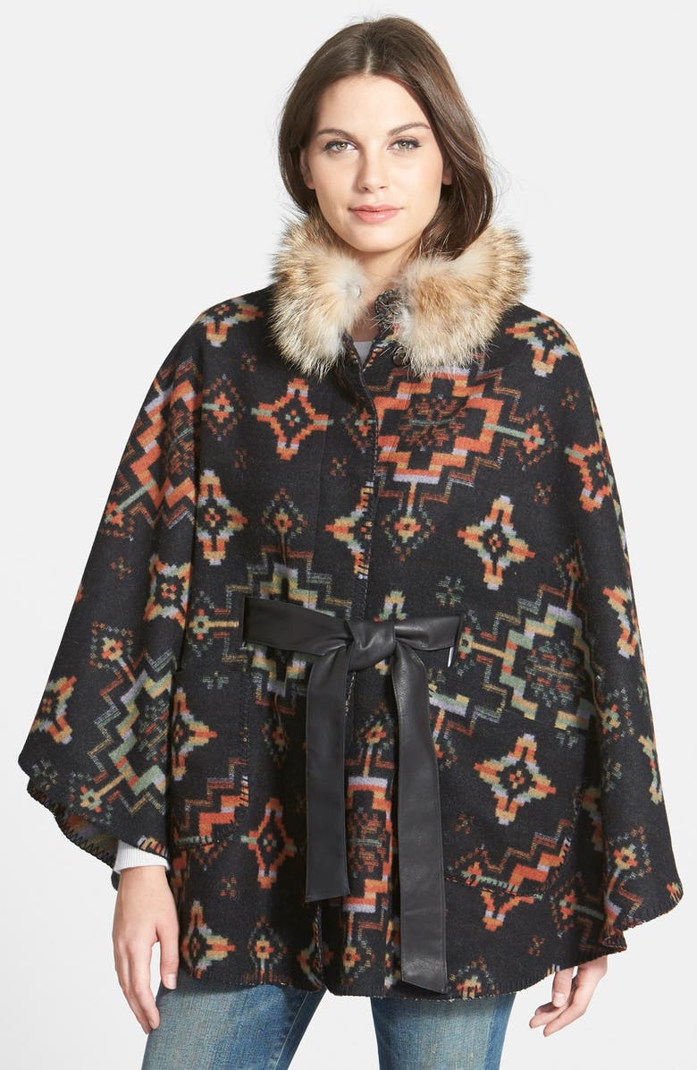 Pendleton Blanket Cape with Genuine Coyote Fur | Nordstrom