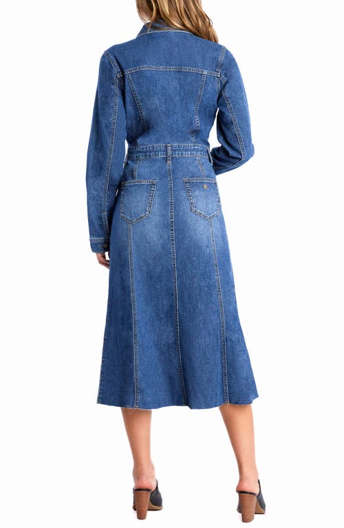 Shop Wash Lab Denim Sway Raw Hem Long Sleeve Denim Midi Shirtdress In Barn Blue