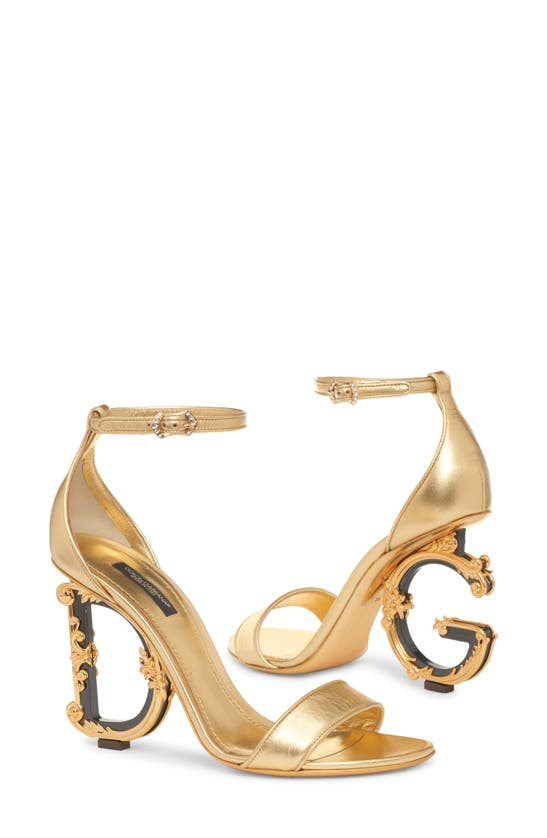 Shop Dolce & Gabbana Keira Baroque Dg Heel Sandal In Gold