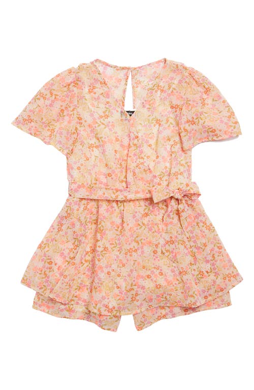 Zunie Kids' Floral Print Chiffon Romper in Blush Multi