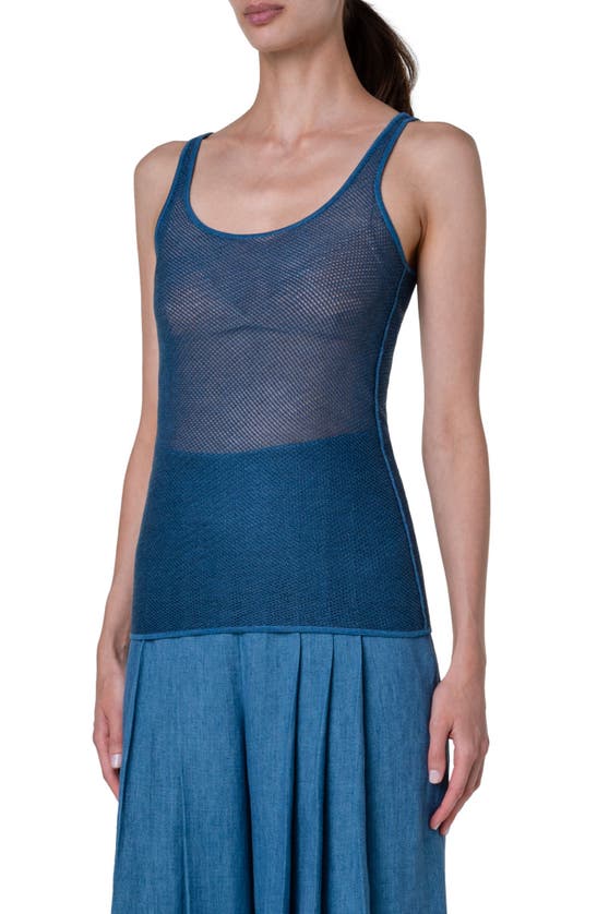 Shop Akris Silk Mesh Tank In Medium Denim