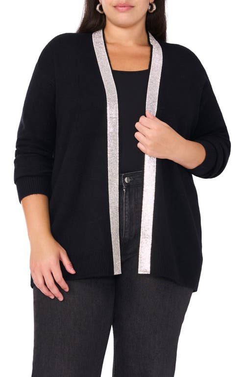 Vince Camuto Plus Size Rhinestone-trim Cardigan Sweater, Created For Macy's In Rich Black
