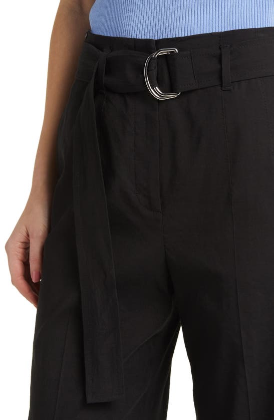 Shop Hugo Boss Tasena Belted Linen Blend Wide Leg Pants In Black