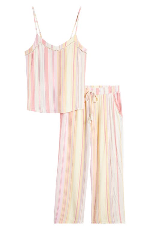 Staycation Stripe Crop Pajamas in Peach
