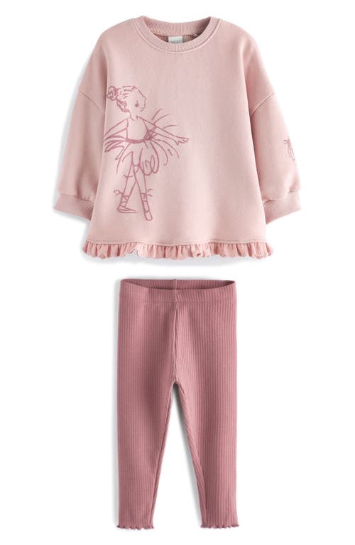 Next Kids' Ballet Ruffle Oversize Sweatshirt & Leggings Set In Pink