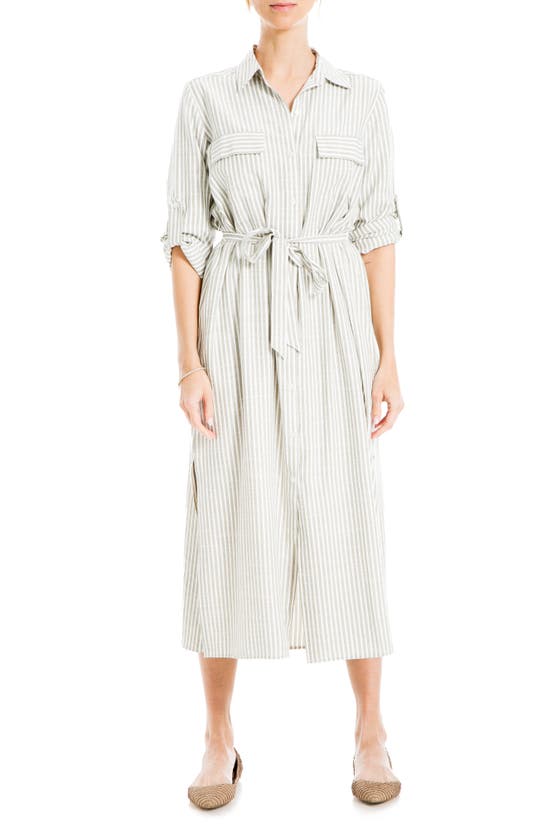 Max Studio Yarn Dye Belted Shirtdress In Olive/ Black Stripe | ModeSens