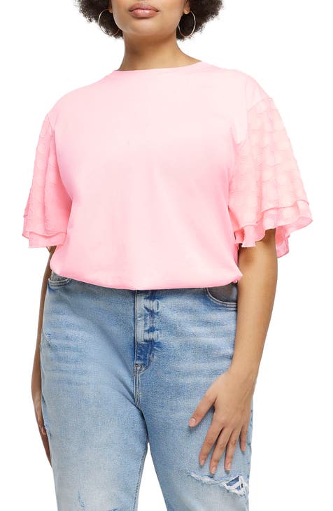 Polka Dot Frill Sleeve T-Shirt (Plus)