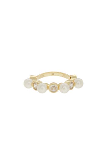 Shop Covet Cz & Imitation Pearl Ring In White/gold