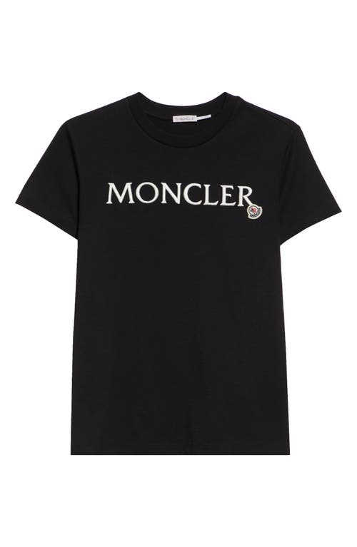 Shop Moncler Logo Embroidered Cotton T-shirt In Black