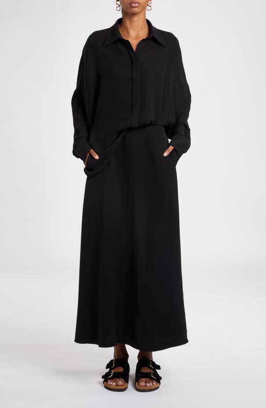 Valentino Mixed Media Long Sleeve Silk Dress In Black