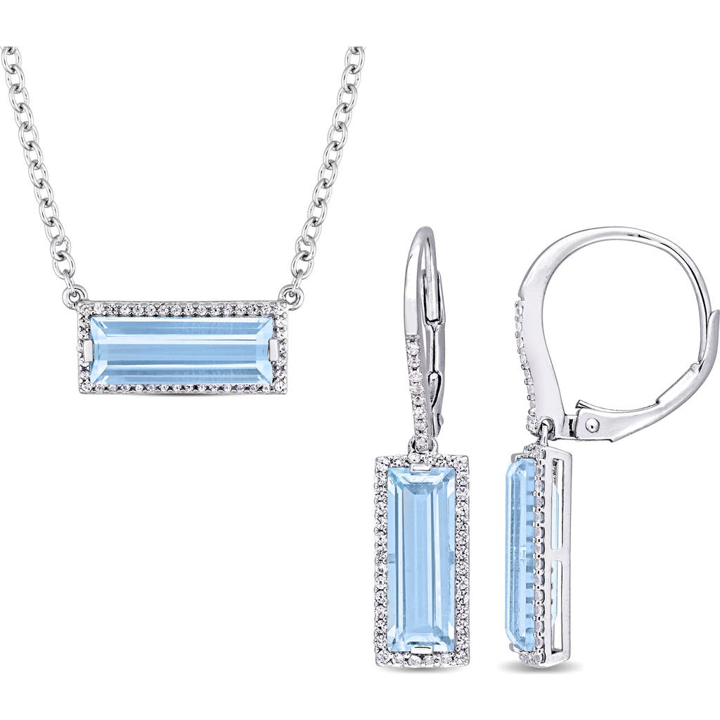 Delmar Sky Blue Topaz & White Topaz Drop Earrings & Pendant Necklace Set In Blue