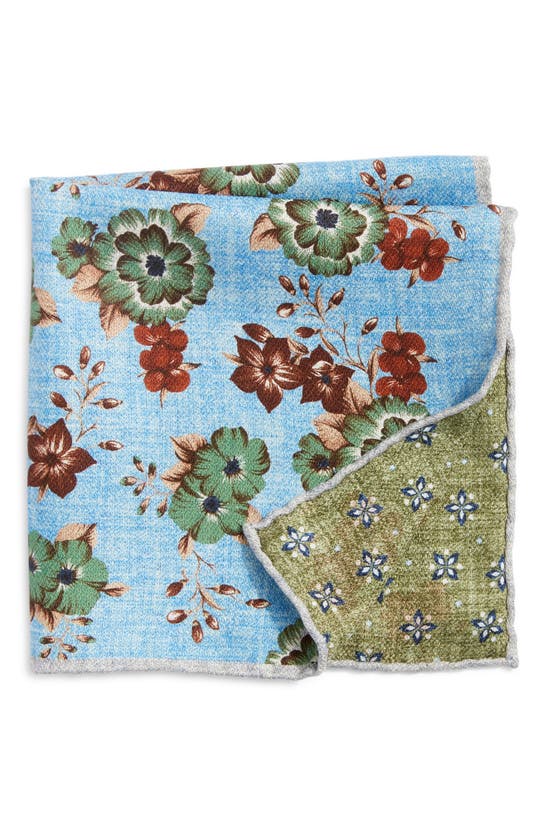 Shop Edward Armah Floral & Neat Prints Silk Pocket Square In Lite Blue