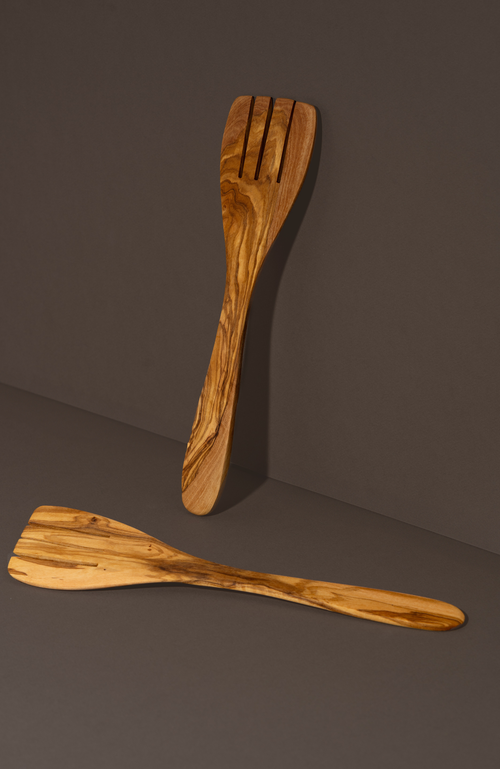 Shop Gharyan Stoneware Olive Wood Serving Spatula Forks In Natural