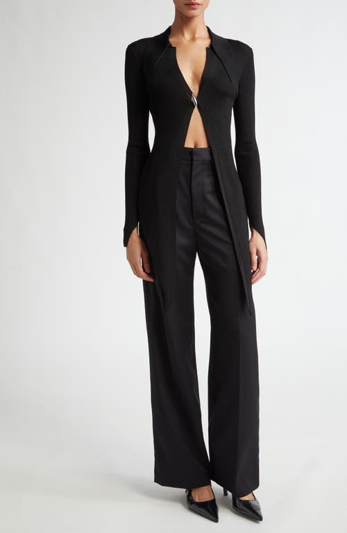 Shop Grace Ling Peek Open Thigh Wool Gabardine Pants In Black