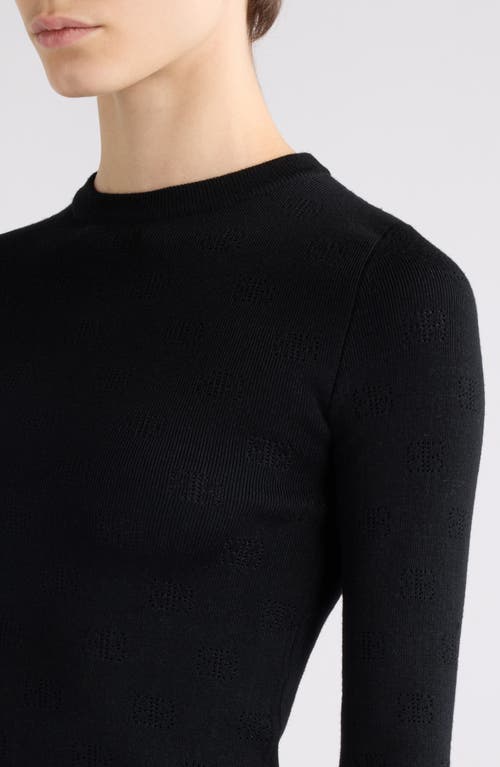 Shop Balenciaga Open Stitch Logo Rib Wool Blend Crop Sweater In Black