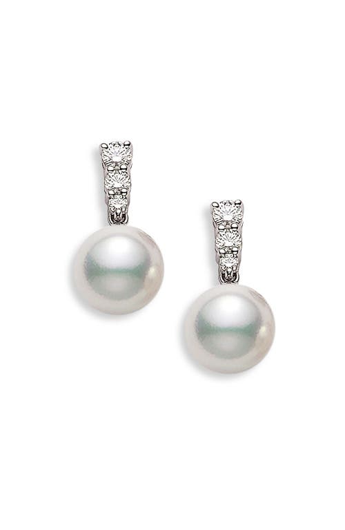 Morning Dew Akoya Cultured Pearl & Diamond Earrings in White Gold