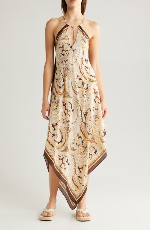 Elise Paisley Halter Cover-Up Midi Dress in Chocolate