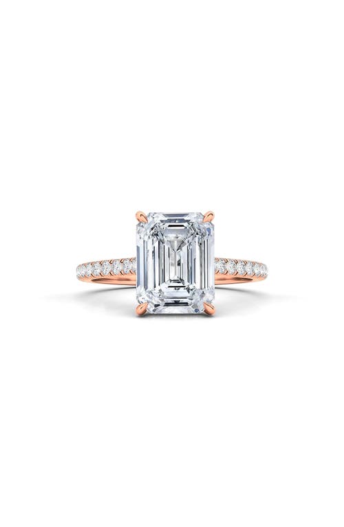 Hautecarat Emerald Cut Pavé Lab Grown Diamond Ring In 3.00 Ctw 18k Rose Gold