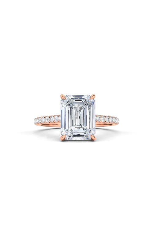 Shop Hautecarat Emerald Cut Pavé Lab Created Diamond Ring In 3.00 Ctw 18k Rose Gold