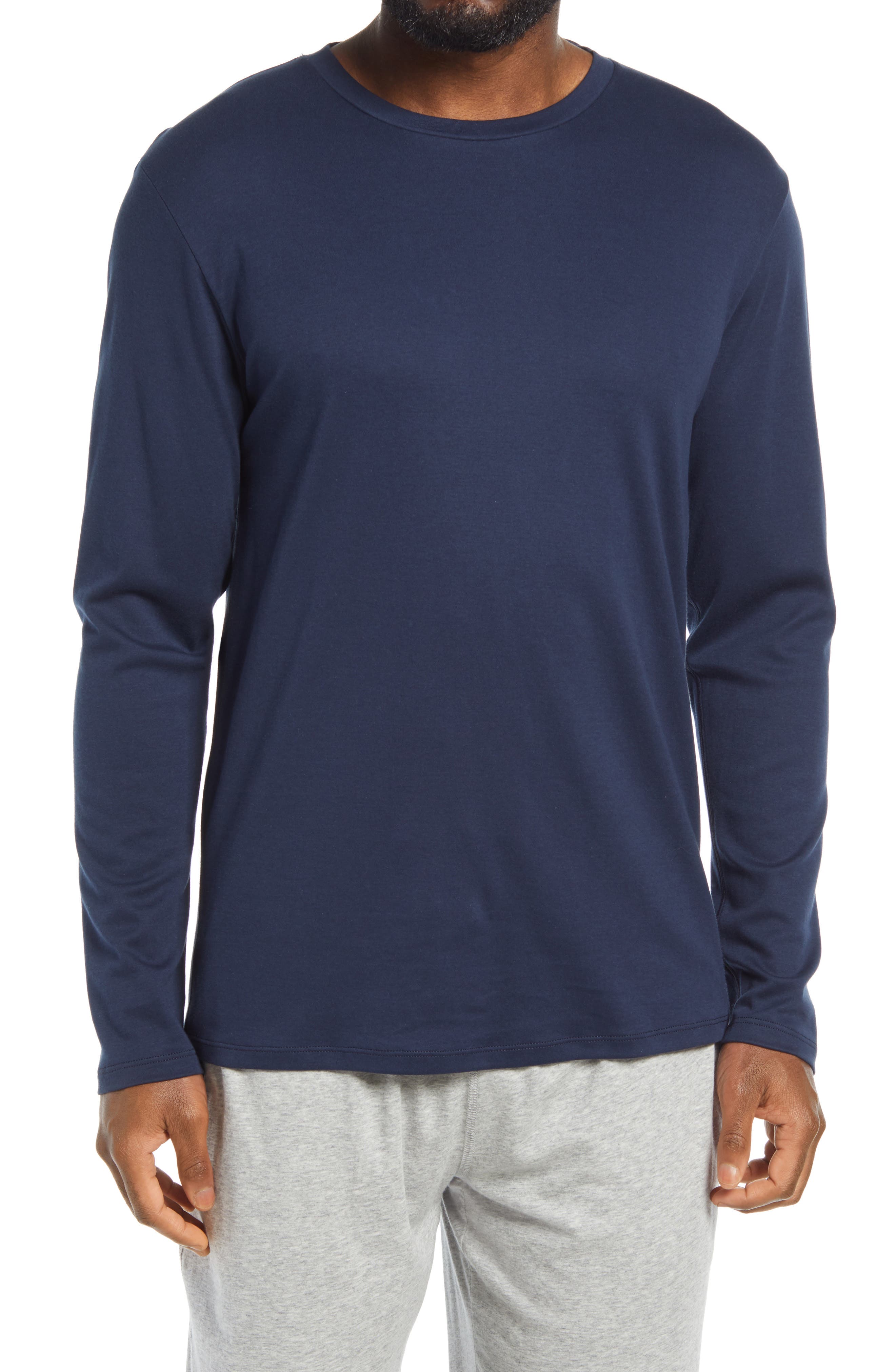 Nordstrom Long Sleeve Pima Cotton Lounge T-Shirt in Navy Blazer at Nordstrom, Size Small