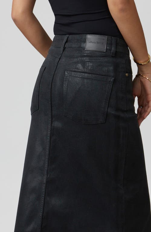 Shop Lola Jeans Halston High Rise Denim Maxi Skirt In Coated Black