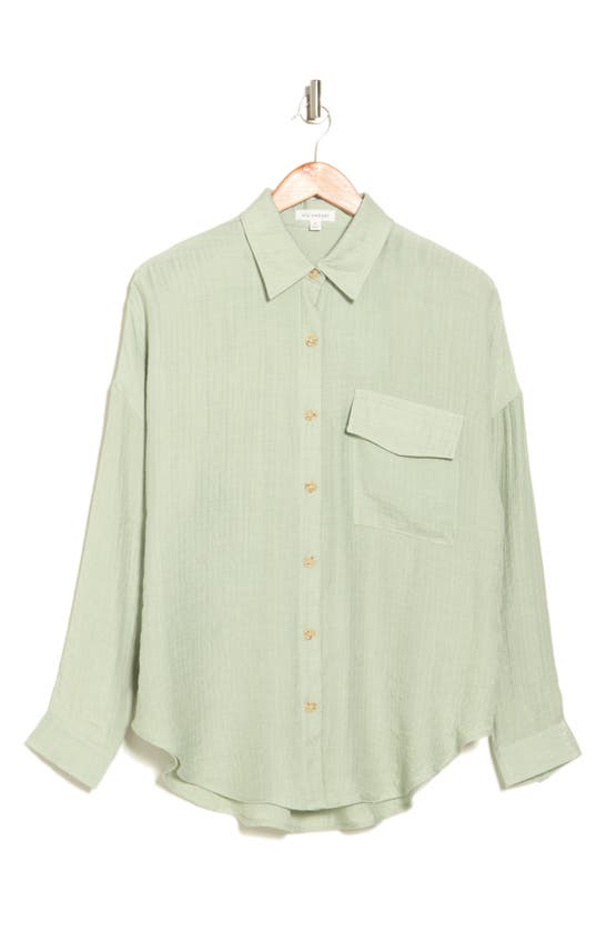 Blu Pepper Textured Long Sleeve Button-up Top In Dusty Mint