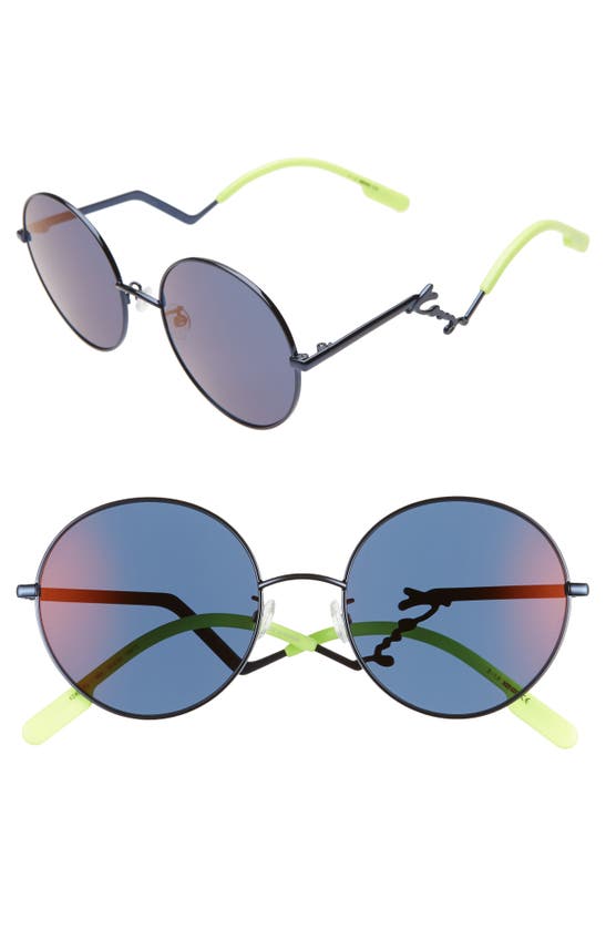 Kenzo 55mm Round Sunglasses In Blue/ Blue Mirror