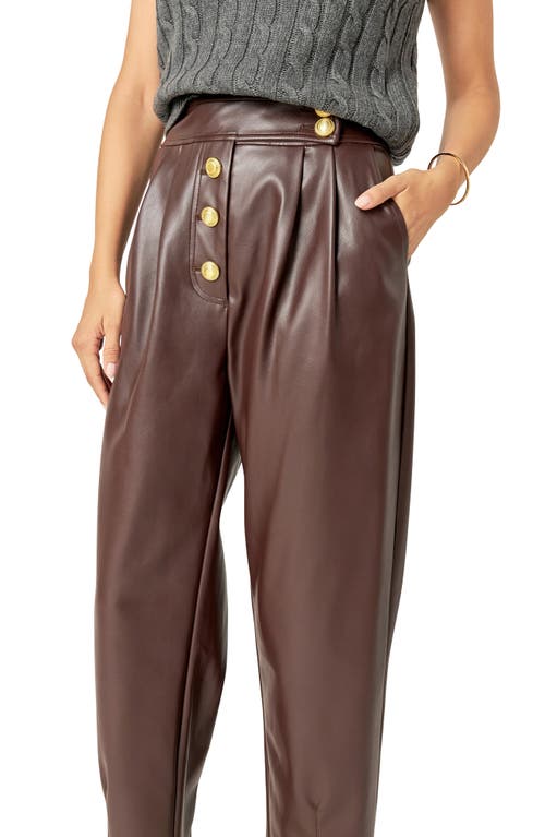 Shop English Factory Button Fly Faux Leather Ankle Pants<br> In Dark Brown