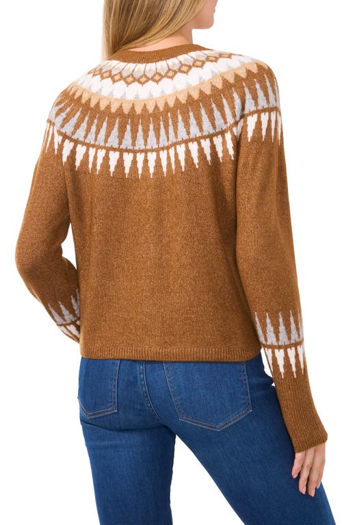 Shop Cece Fair Isle Cardigan In Toasted Brown