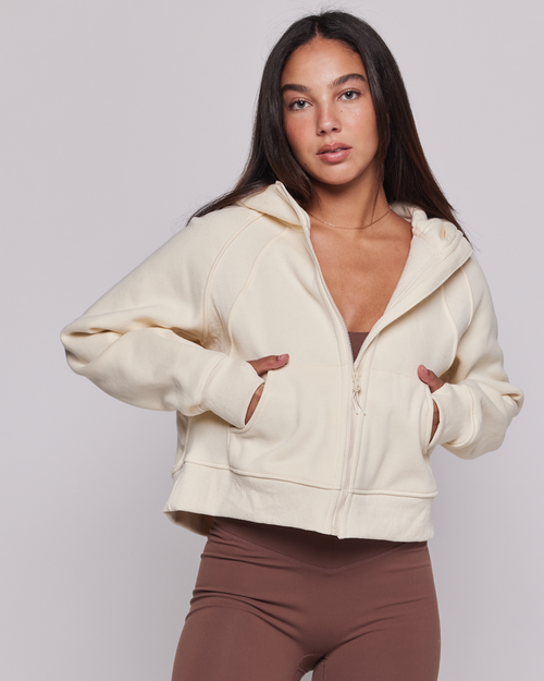 Rebody Active Effortless Fleece Full Zip Hoodie In Bone