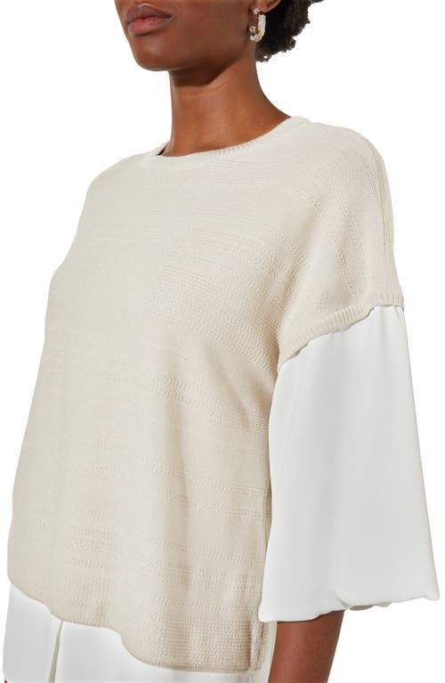 Shop Ming Wang Colorblock Mixed Media Top In Limestone/white