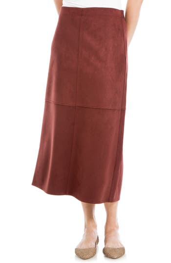 Max Studio Faux Suede A-line Midi Skirt In Chestnut