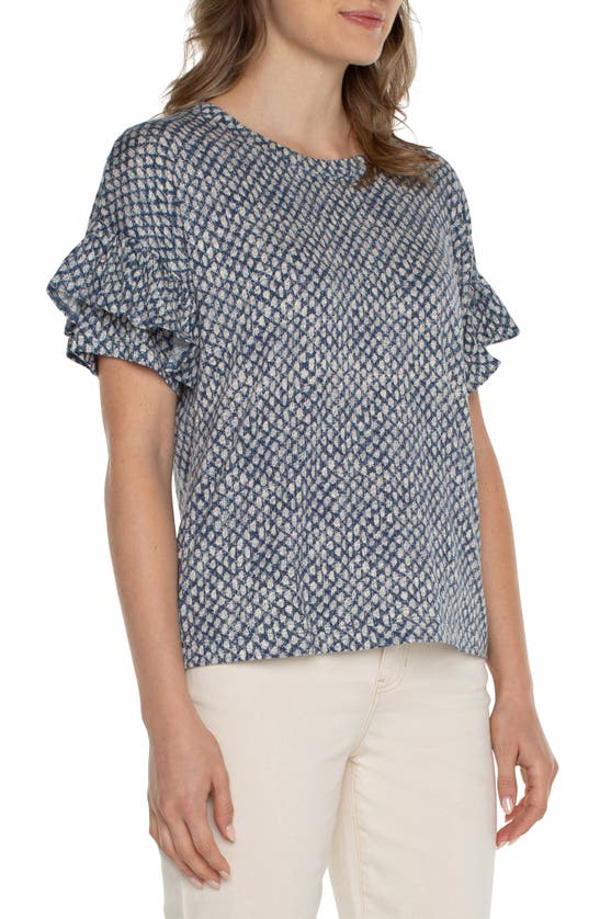 Shop Liverpool Los Angeles Print Ruffle Sleeve Top In Navy Text Dots