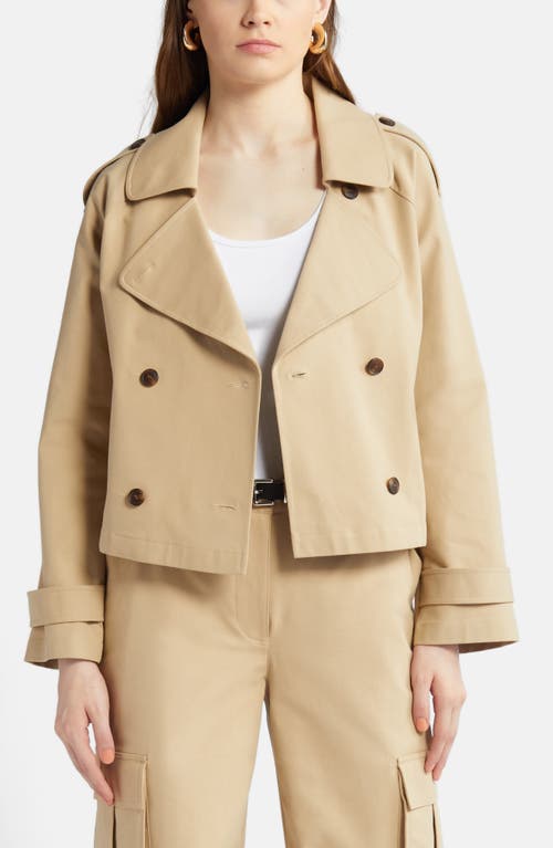 Crop Stretch Cotton Trench Coat in Tan Travertine