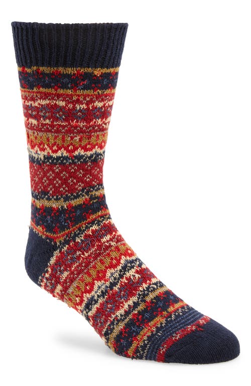 Fair Isle Recycled Cotton Blend Socks in Navy