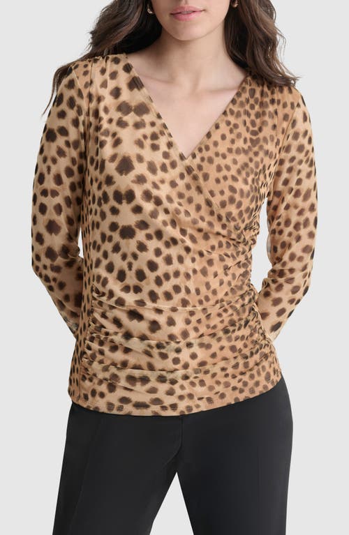 Shop Dkny Print Surplice Mesh Top In Cheetah Repeat