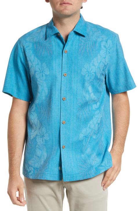 Bali Border Floral Jacquard Short Sleeve Silk Button-Up Shirt