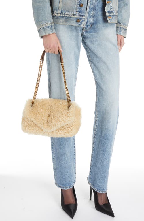 Shop Saint Laurent Calypso Genuine Shearling Shoulder Bag In Naturel/dark Cigar