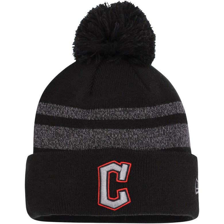 New Era Black Cleveland Guardians Dispatch Cuffed Knit Hat With Pom