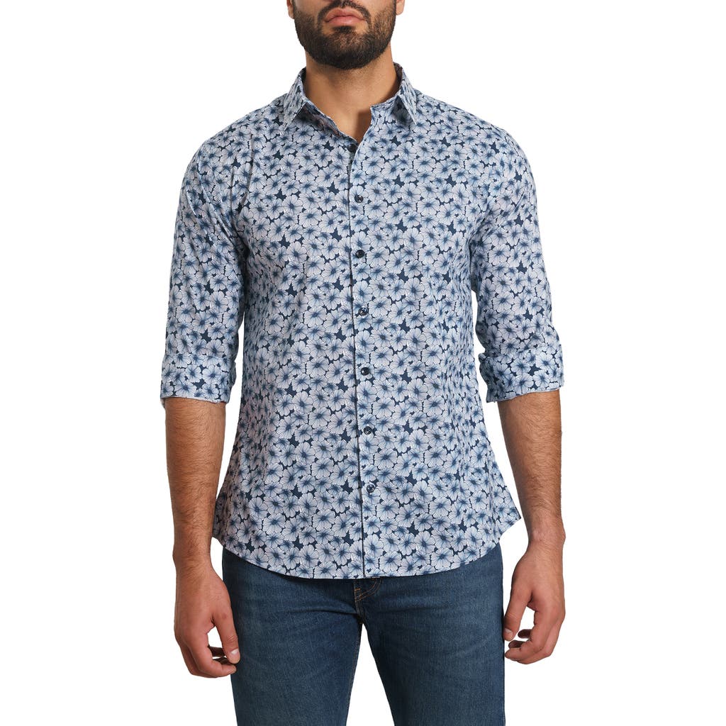 Jared Lang Trim Fit Floral Button-up Shirt In Blue