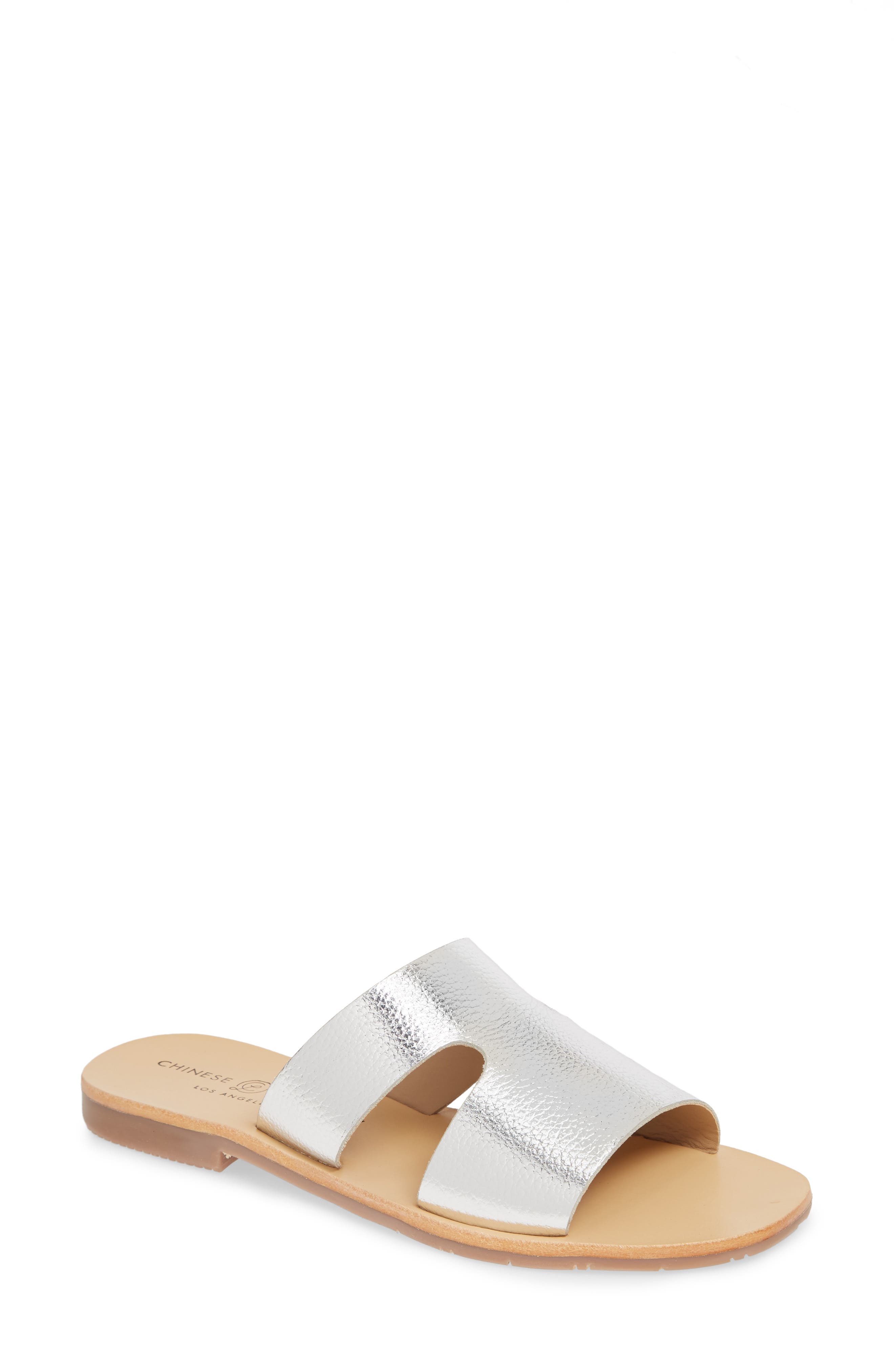 Chinese Laundry Mannie Slide Sandal in Silver Leather