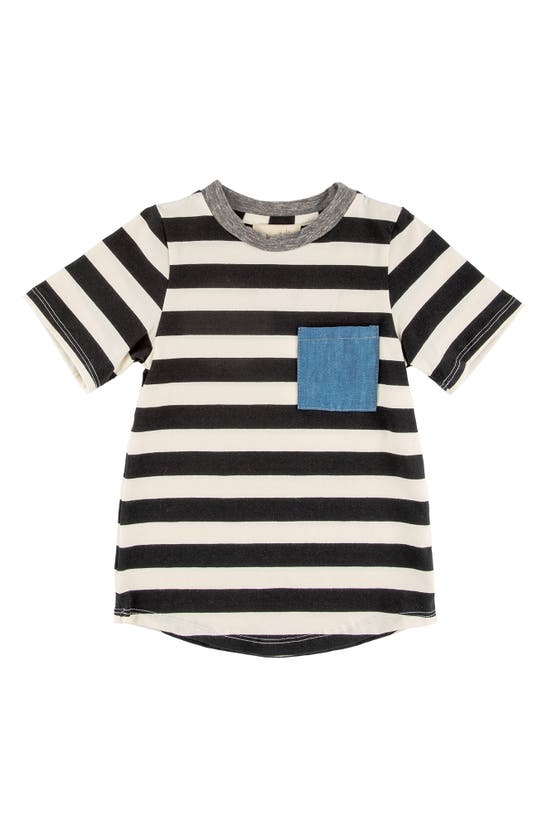 Miki Miette Kids' Chris Stripe Pocket T-shirt In Black And White Stripe