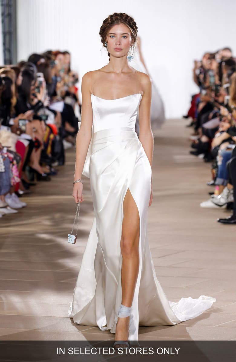 INES DI SANTO Illusion Faux Strapless Silk Wedding Dress, Main, color, OFF WHITE