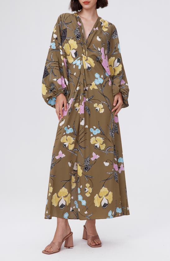Shop Dvf Diane Von Furstenberg Kason Floral Print Long Sleeve Dress In Festival Floral Olive