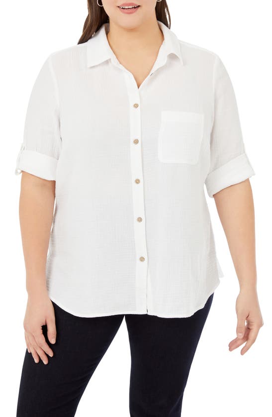Foxcroft Tamara Cotton Gauze Button-up Shirt In White