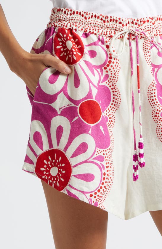 Shop Farm Rio Maia Floral Linen Blend Drawstring Shorts In Maia Off-white