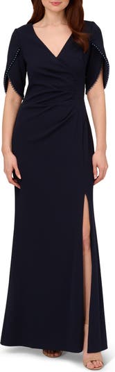 Adrianna Papell Imitation Pearl Trim Crepe Gown Nordstrom