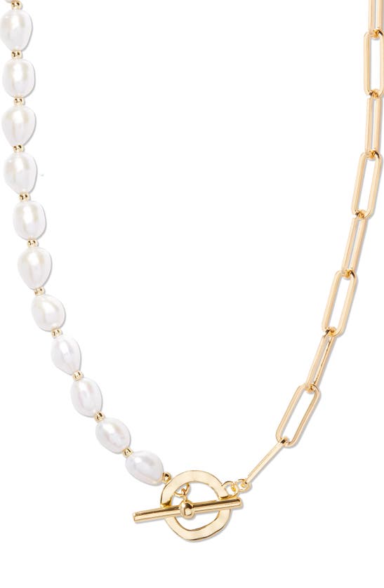 Shop Brook & York Brook And York Olive Baroque Freshwater Pearl & Paper Clip Chain Necklace In Gold