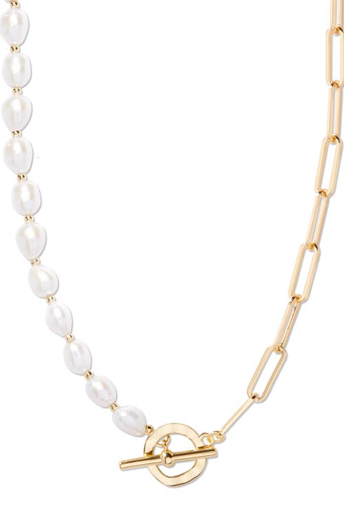 Olive Baroque Freshwater Pearl & Paper Clip Chain Necklace in Gold