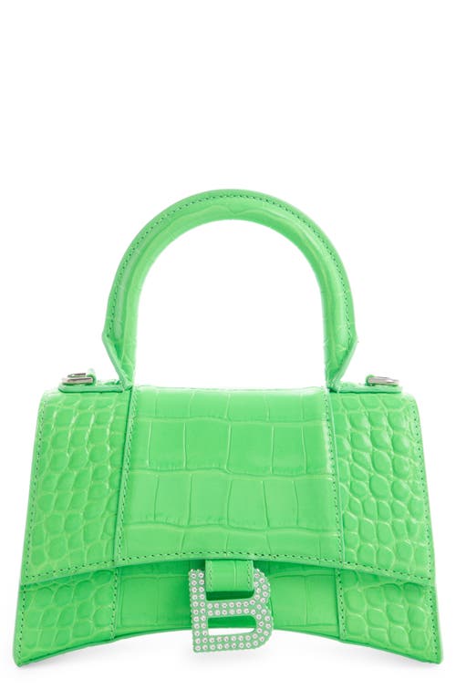 Balenciaga Extra Small Hourglass Croc Embossed Leather Top Handle Bag in Fluo Green at Nordstrom